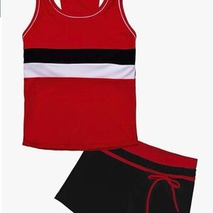 Uhnice Girls 14Y-15Y Red Swimsuit Two Piece Tankini Swimwear with Boyshort